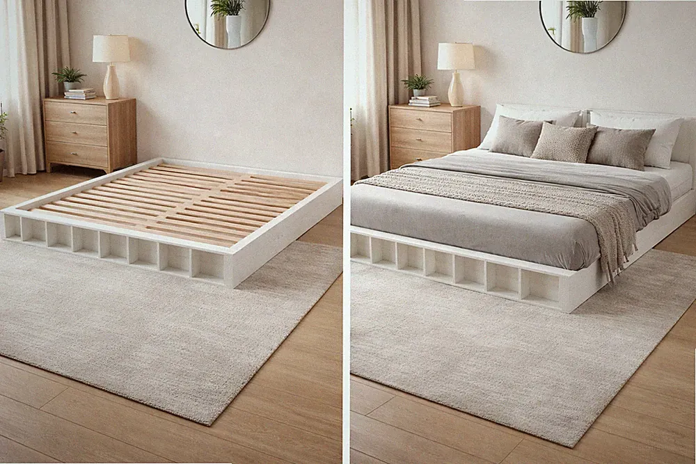 Bett 160x200 cm Weiß Holz Massiv Kiefer Bettgestell Flachbett Modern