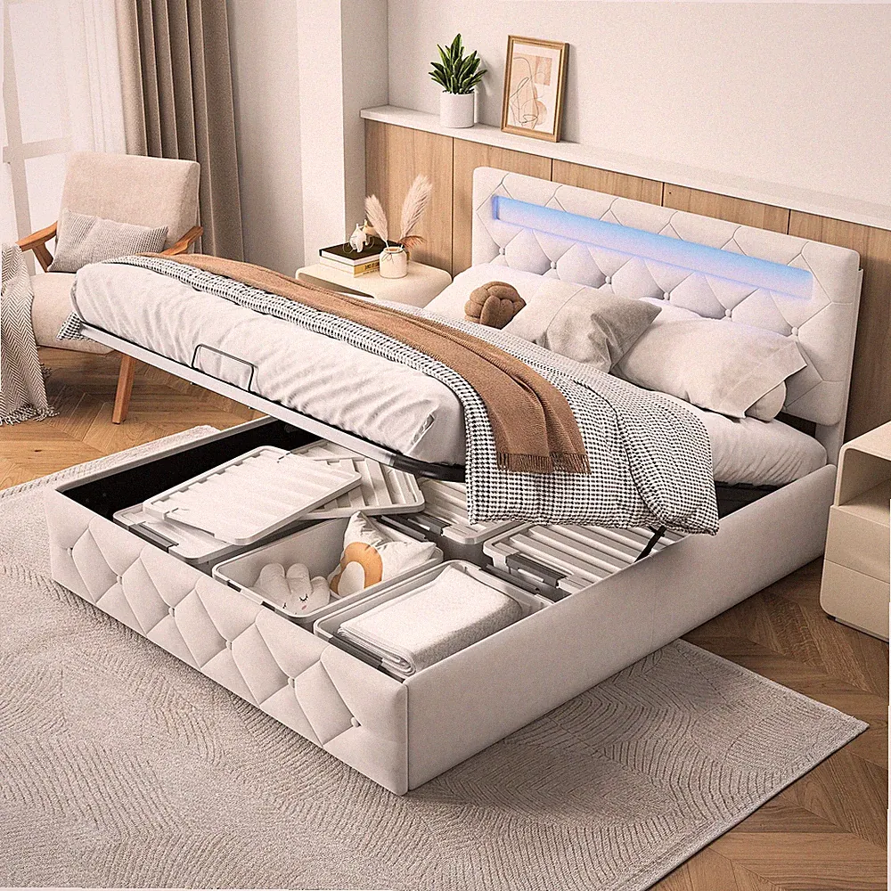 Bett 160x200, Polsterbett mit Lattenrost und Verstellbares Kopfteil, Doppelbett