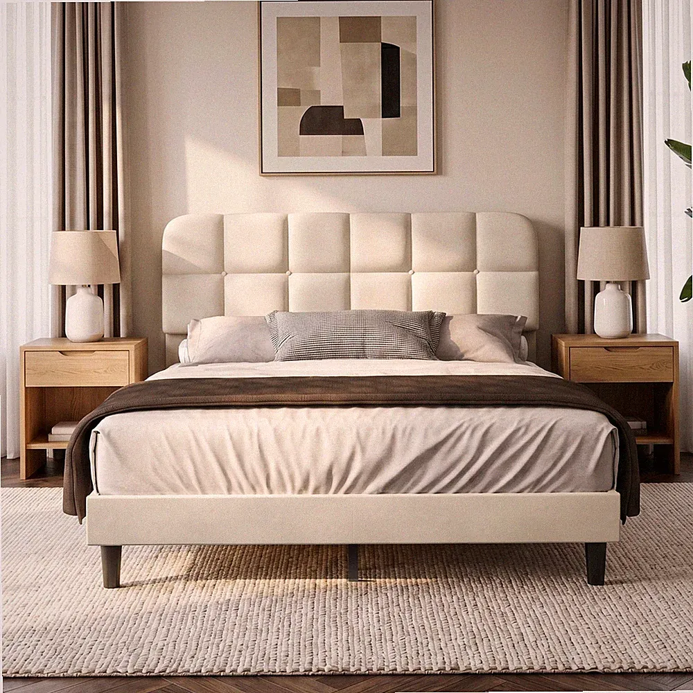 Bett 160x200cm Polsterbett Doppelbett Bettgestell mit Lattenrost Hohem Kopfteil