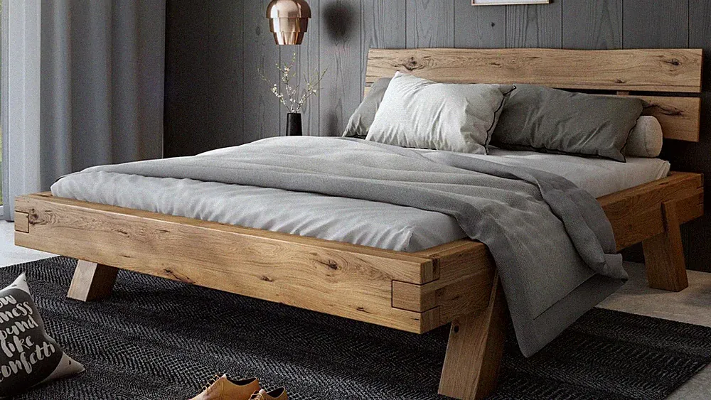Bett 180x200 Futonbett Doppelbett Rustic-Eiche Holz Bettgestell Heinrich