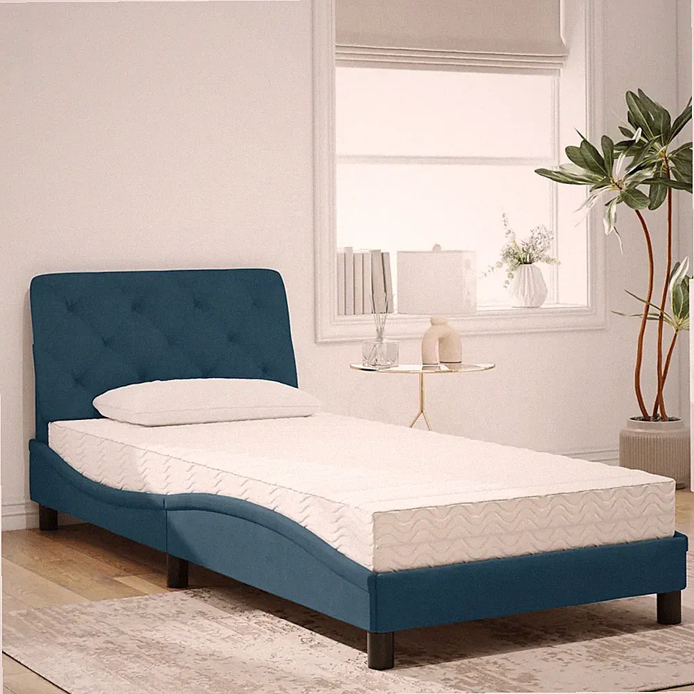 Bett 80x200 cm mit Matratze Samt Blau Himmelbett Polsterbett