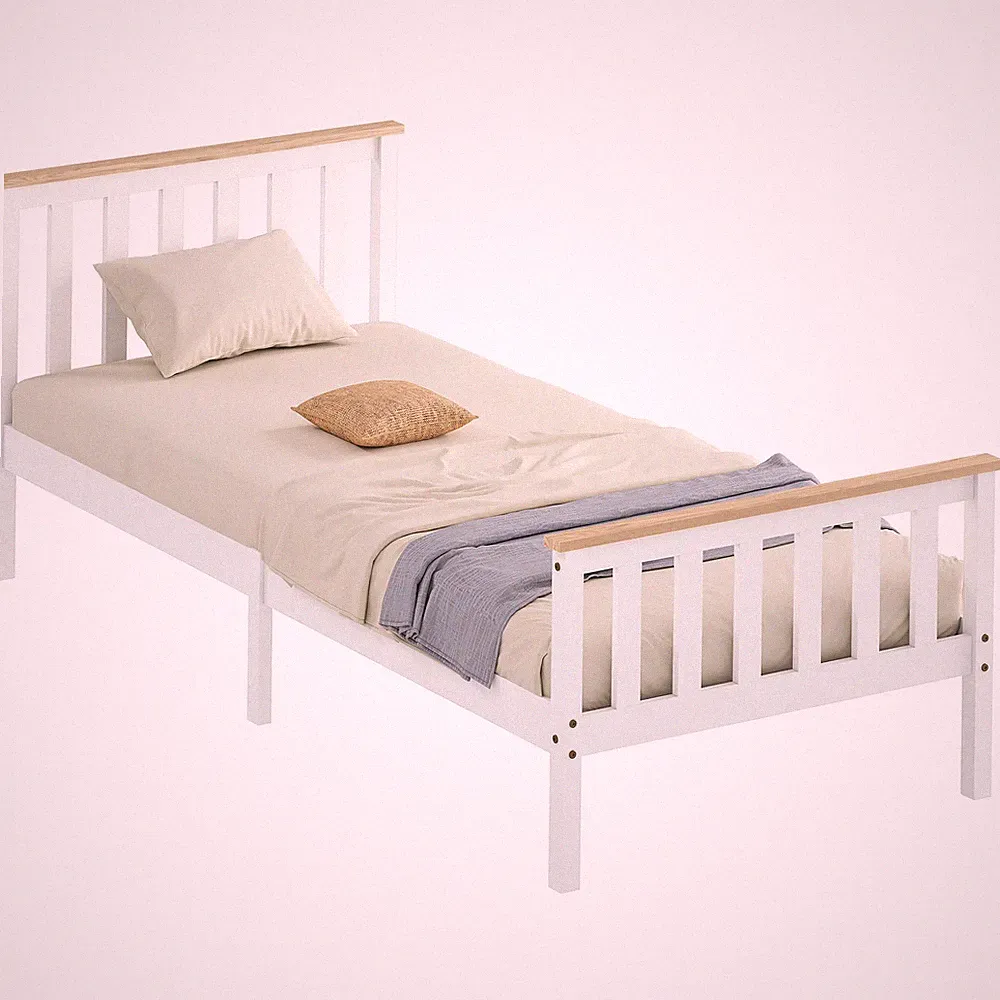 Bett 90 x 200 cm Bettrahmen mit Lattenrost, Unterbettaufbewahrung, Holz Weiß