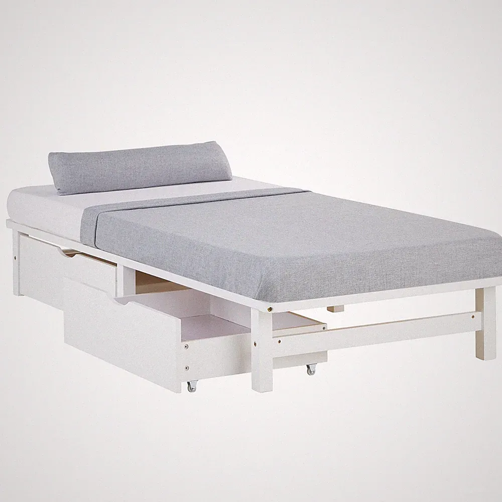 Bett 90x200 mit 2 Schubladen Massiv Holz Lattenrost Weiß Einzelbett Homestyle4u