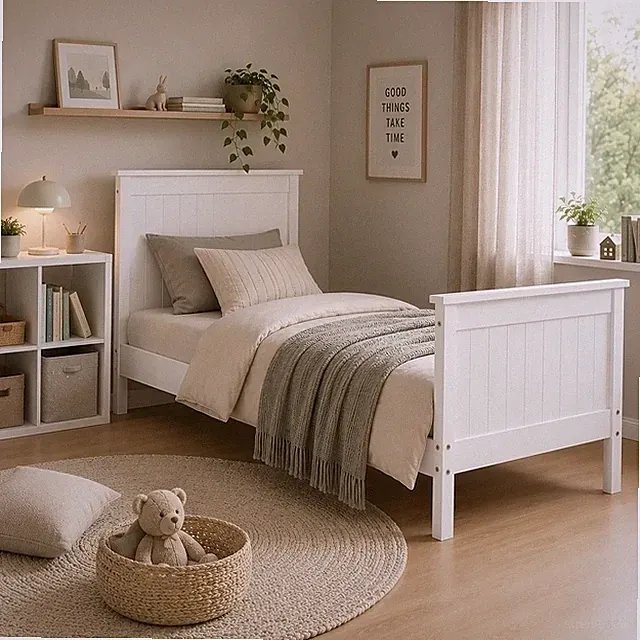 Bett 90x200 Weiß Holz Kiefer Landhausstil Einzelbett mit Lattenrost Homestyle4u