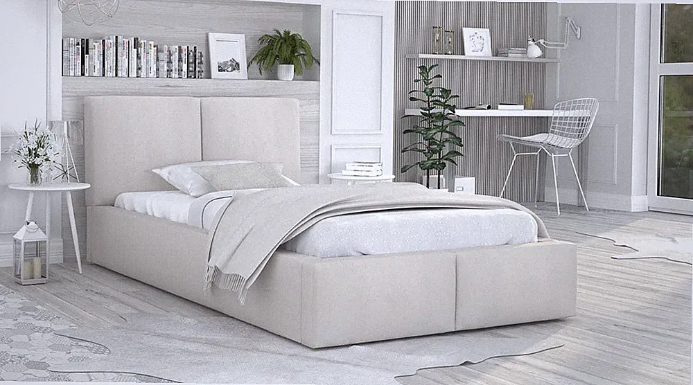 Bett AMBER 120x200 cm Beige Samt mit Lattenrost Einzelbett Matratze Bettkasten