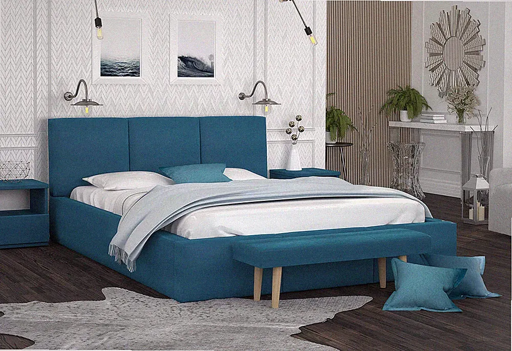 Bett AMBER 140x200 cm Türkis Samt mit Lattenrost Doppelbett mit Matratze