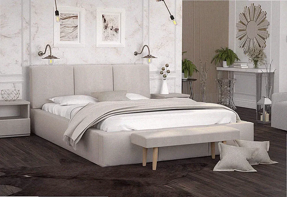 Bett AMBER 160x200 cm Beige Samt mit Lattenrost Doppelbett mit Matratze