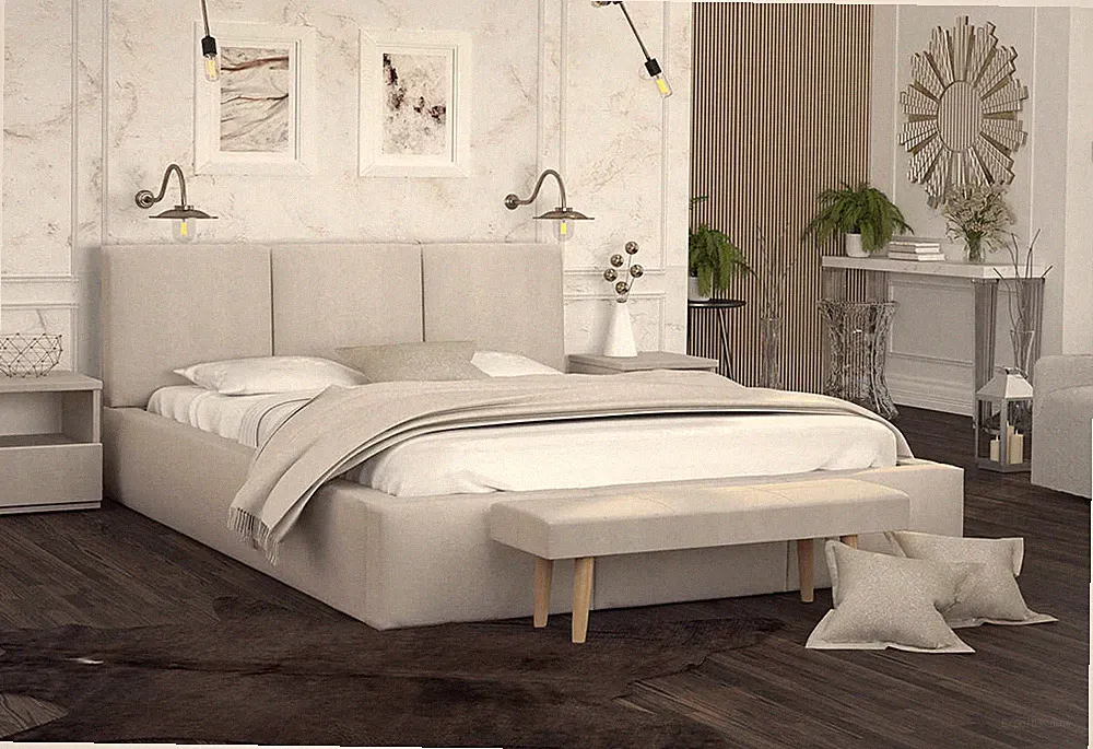 Bett AMBER 180x200 cm Beige Samt mit Lattenrost Doppelbett mit Matratze