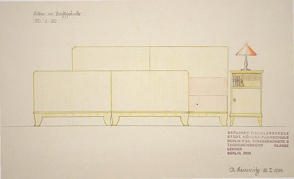Bett bed bedroom Art Deco Möbel architecture Architektur drawing Zeichnung