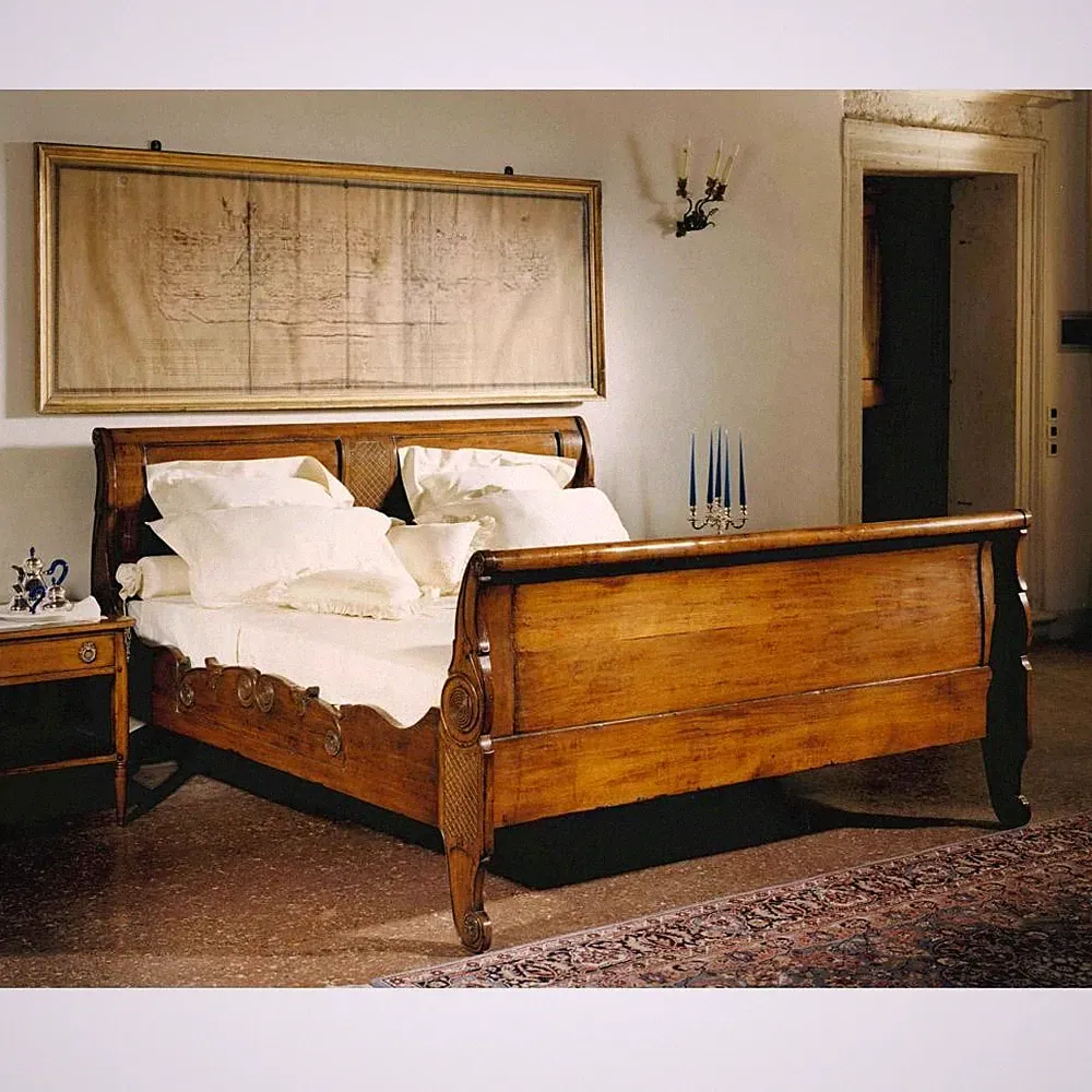 Bett Betten Doppelbett Schlafzimmer Holz Polster Braun Doppelbetten Italienische