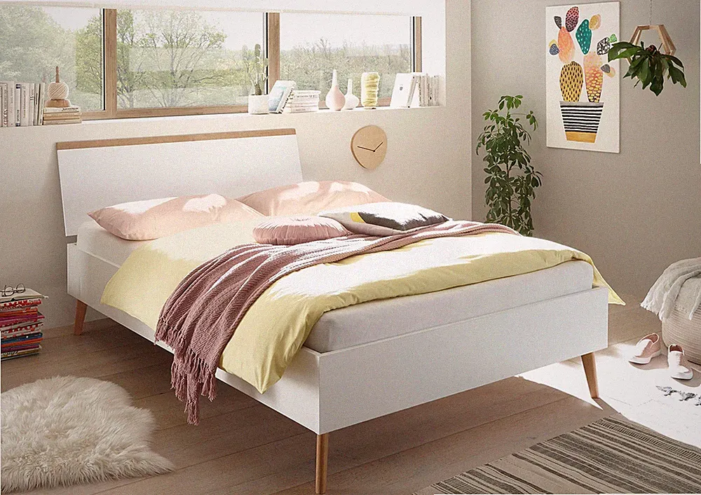 Bett Bettgestell Futonbett Merle 140x200cm eiche riviera weiß matt