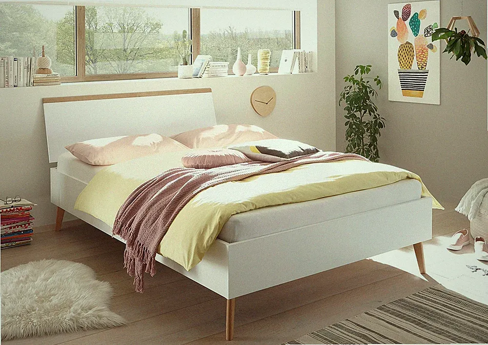 Bett Bettgestell Futonbett Merle 140x200cm eiche riviera weiß matt