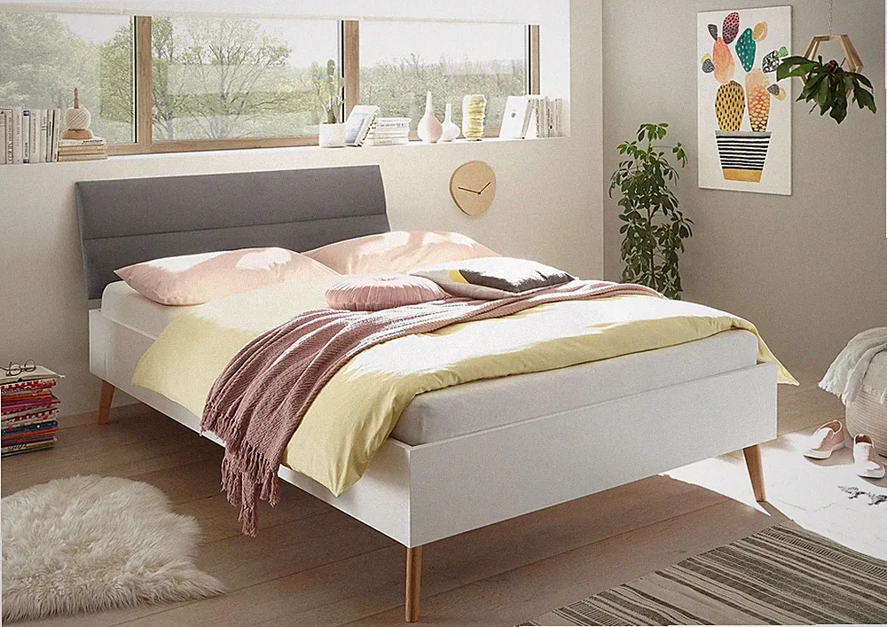 Bett Bettgestell Futonbett Merle 140x200cm eiche riviera weiß matt grau
