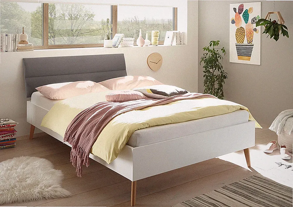 Bett Bettgestell Futonbett Merle 140x200cm eiche riviera weiß matt grau