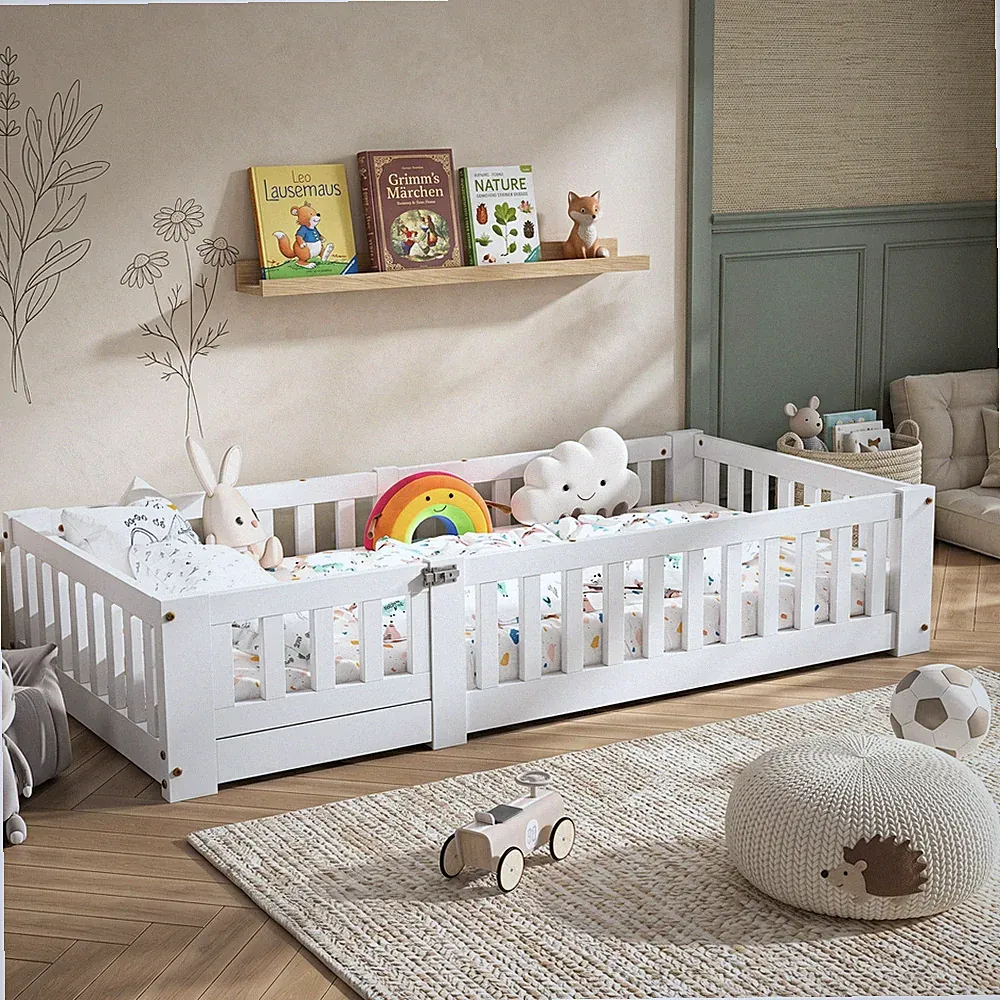 Bett Bodenbett Funktionsbett 80x160 cm Jugendbett Holz Kinderbett mit Lattenrost