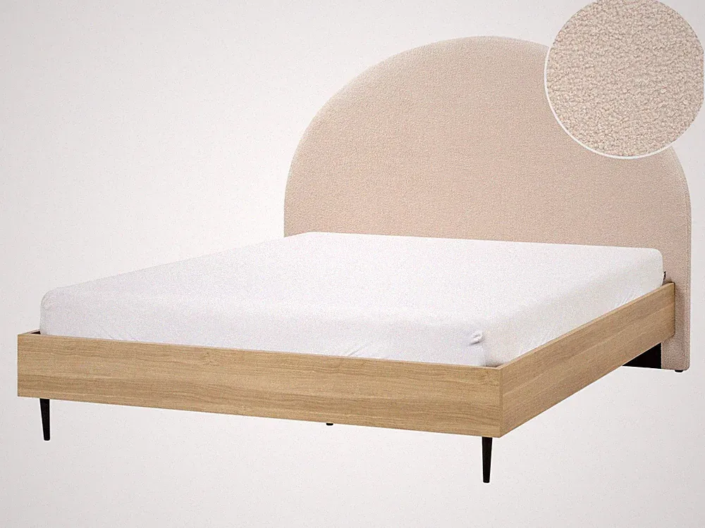 Bett Bouclé beige mit Lattenrost 140 x 200 cm gepolstertes Kopfteil Millay