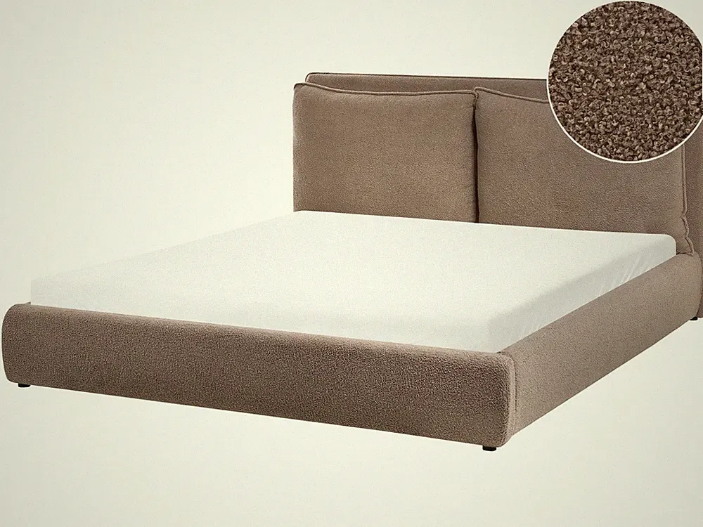 Bett Bouclé Stoff braun mit Kopfteil Lattenrost 160 x 200 cm Modern Bajonna