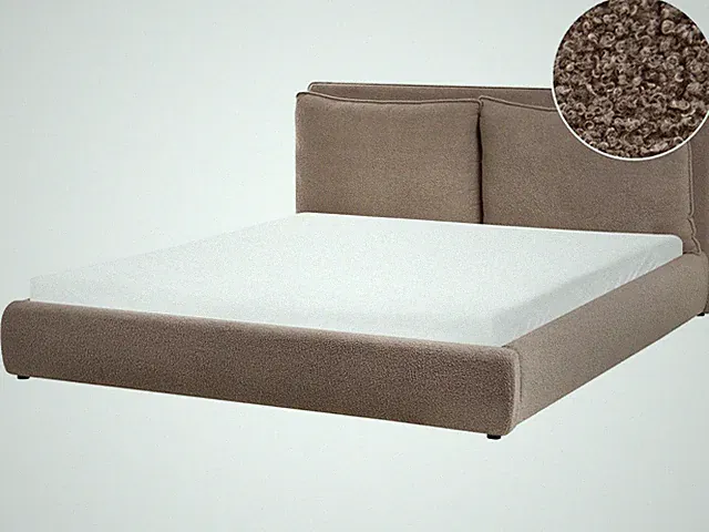 Bett Bouclé Stoff taupe mit Kopfteil Lattenrost 180 x 200 cm Modern Bajonna
