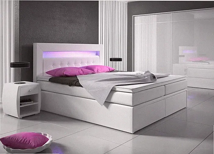 Bett, Boxspringbett MILANO II - TYP 1, Topper, H3, Doppelbett, LED-Beleuchtung