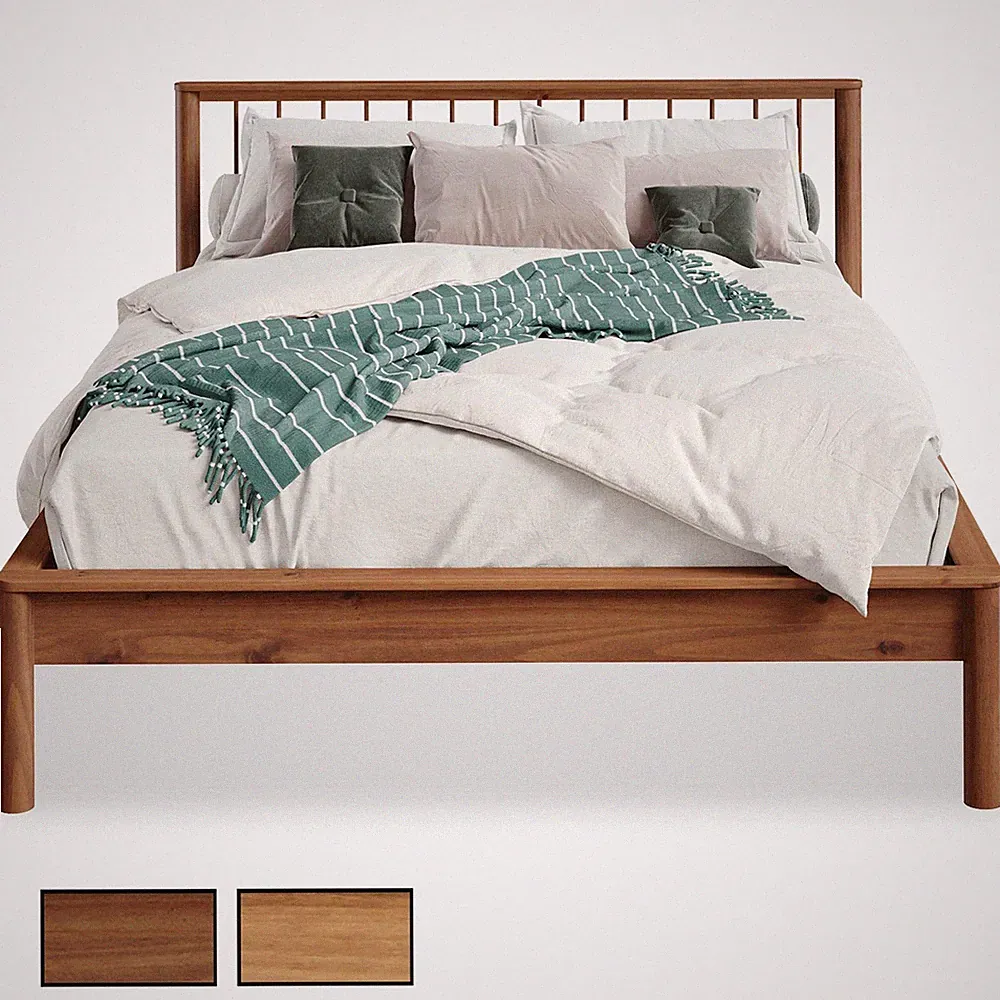 Bett Doppelbett aus Massivholz mit Lattenrost Mittelsteg Stützfüße