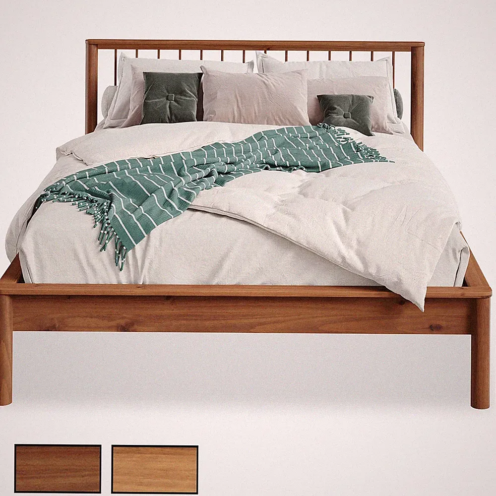 Bett Doppelbett aus Massivholz mit Lattenrost Mittelsteg Stützfüße