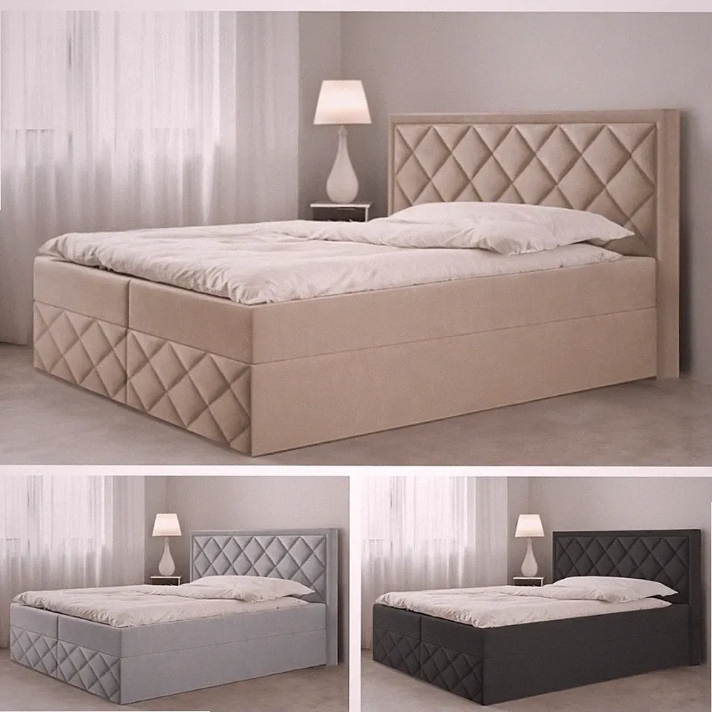 Bett Doppelbett Boxspringbett DORI 3 mit Bonell-Matratze + 2 Bettkästen - H3