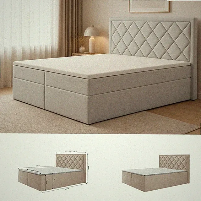 Bett Doppelbett Boxspringbett DORI mit Bonell-Matratze + 2 Bettkästen - H3