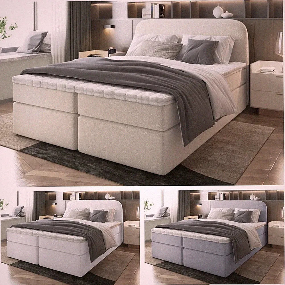 Bett Doppelbett Boxspringbett NOBI mit Bonell-Matratze Bettkästen Boucle Stoff