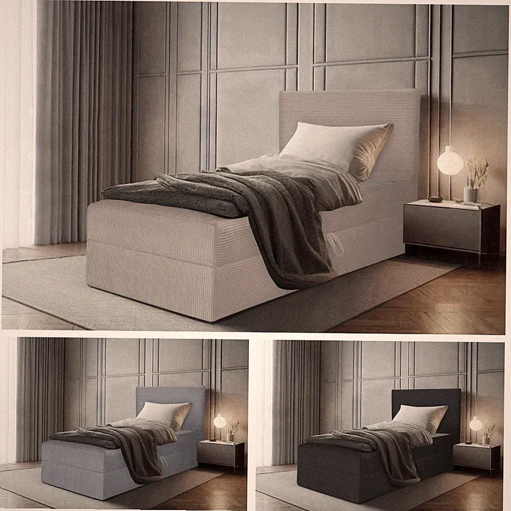 Bett Einzelbett Boxspringbett TOP MINI POSO mit Bonell-Matratze + Bettkasten