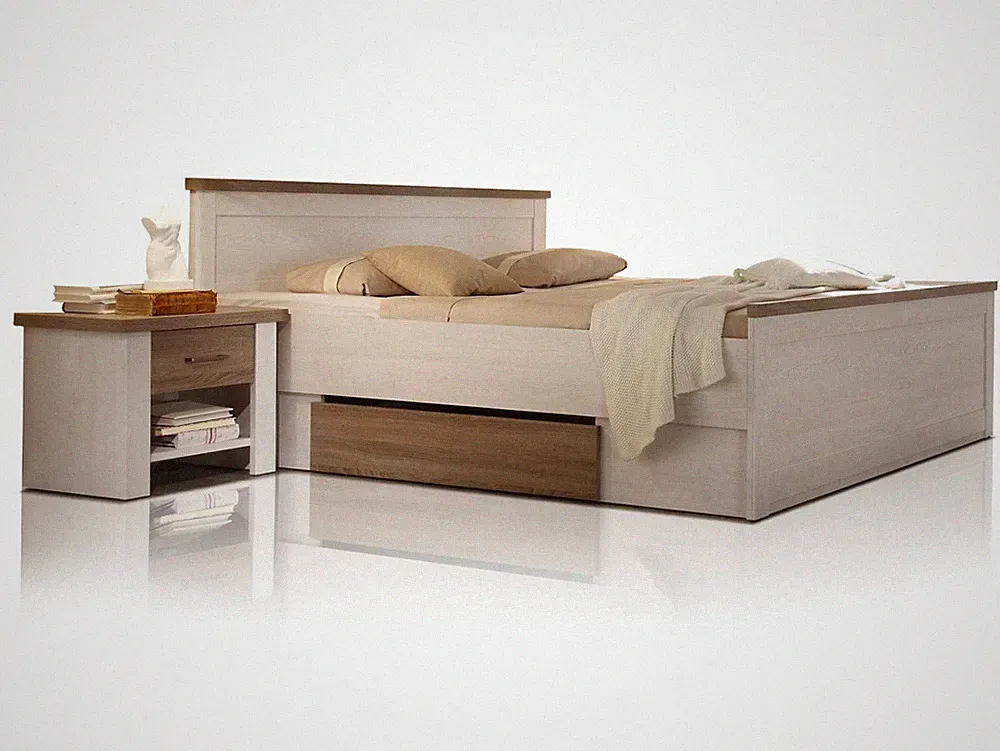 Bett Futonbett inkl. 2 Nachtkommoden 180x200 Schlafzimmer LUBA Dekor Pinie Weiß