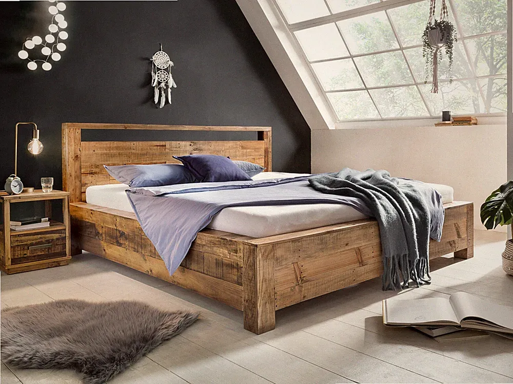 Bett Havelock 180x200 recycelte Pinie Massivholzbett Ehebett Doppelbett massiv