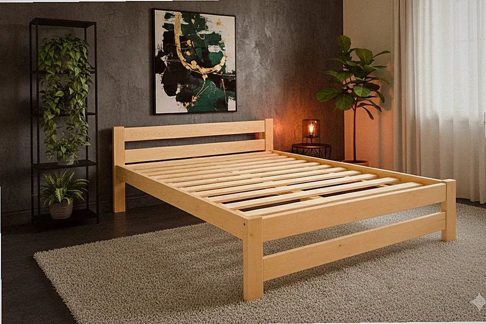 Bett, Holzbett 120x200 – Massivholz – Neu & Unbehandelt - Kiefernholz