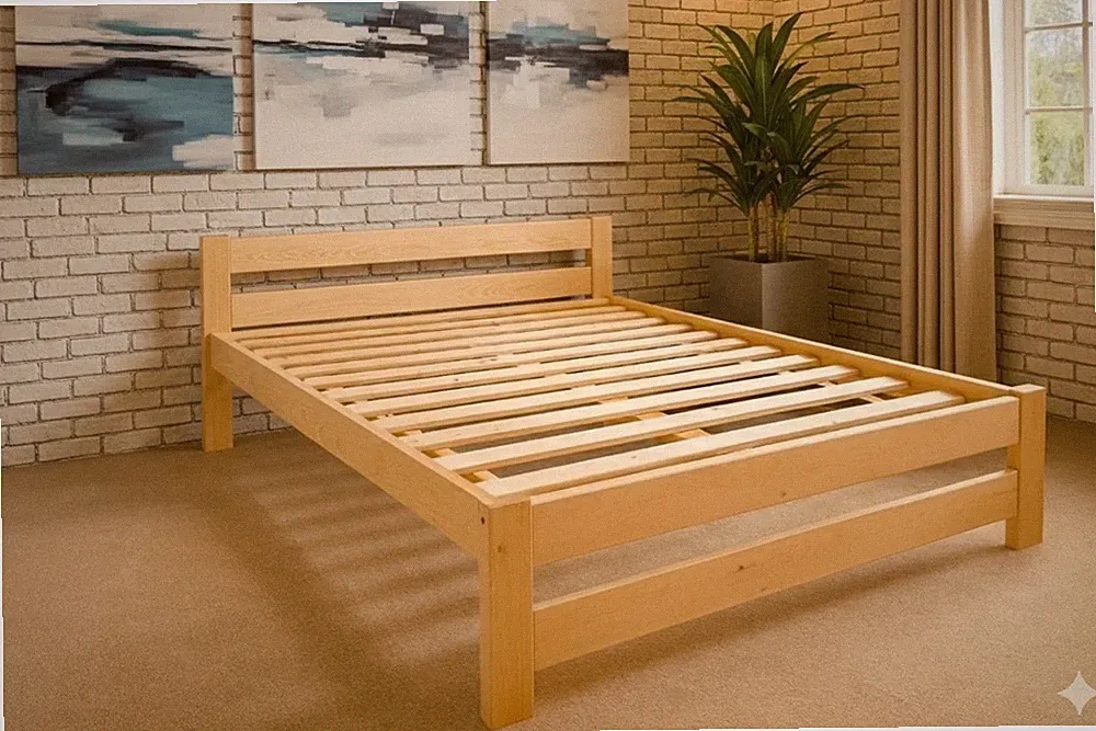 Bett, Holzbett 160x200 – Massivholz – Neu & Unbehandelt - Kiefernholz