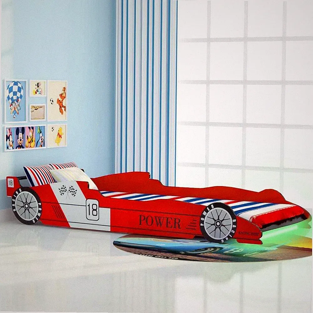 Bett Kinderbett mit LED Autobett Rennwagen DesignJugendbett Junge 90 x 200 cm