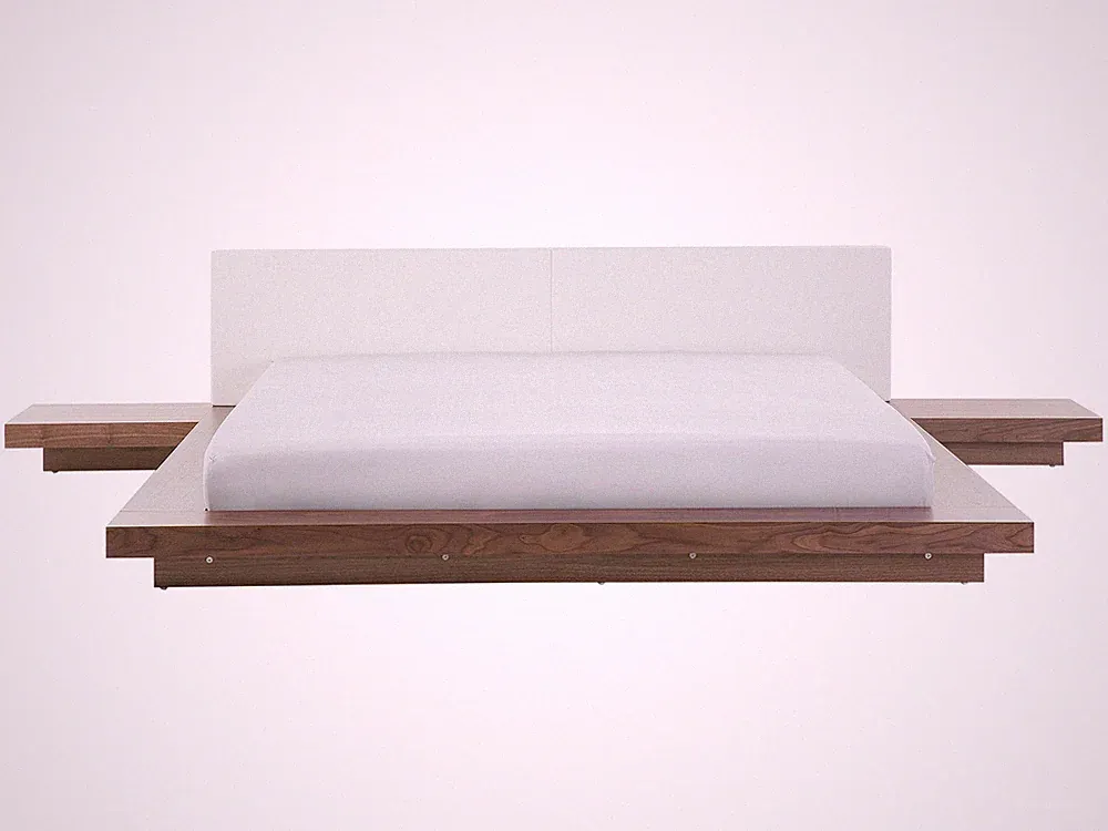 Bett Kunstleder weiß / braun mit Lattenrost 180 x 200 cm Japanischer Stil Zen