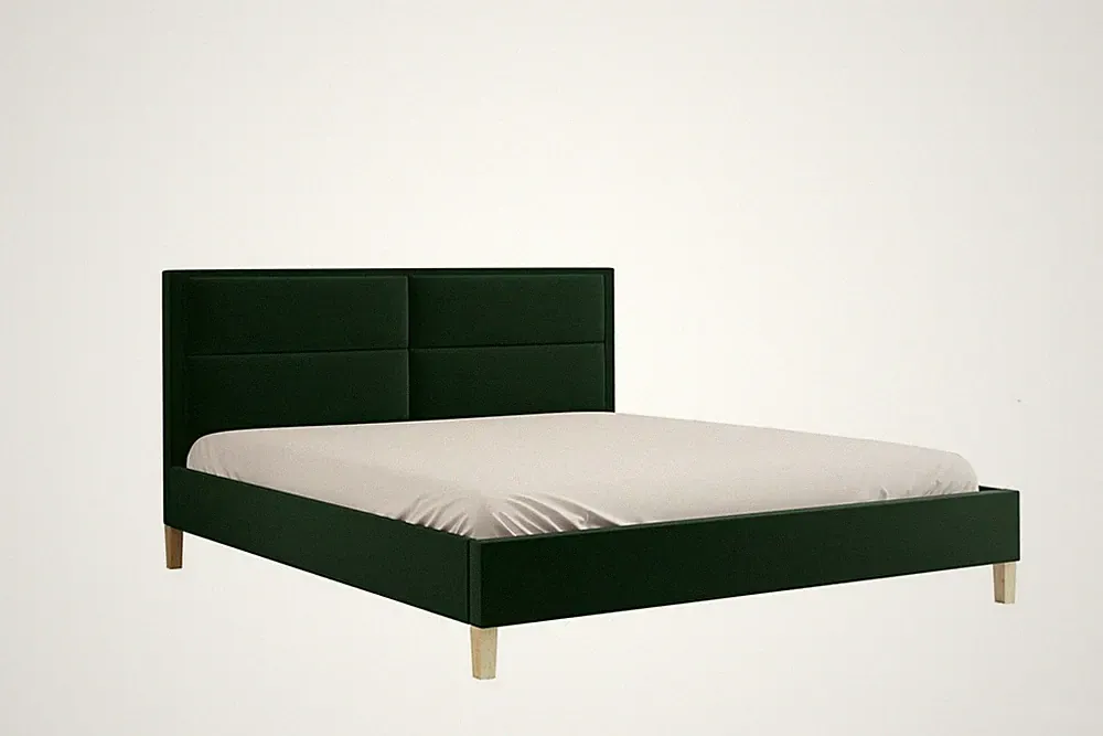 Bett LANDO Polsterbett Kopfteil mit Nähten Holzfüße 90/120/140/160/180x200