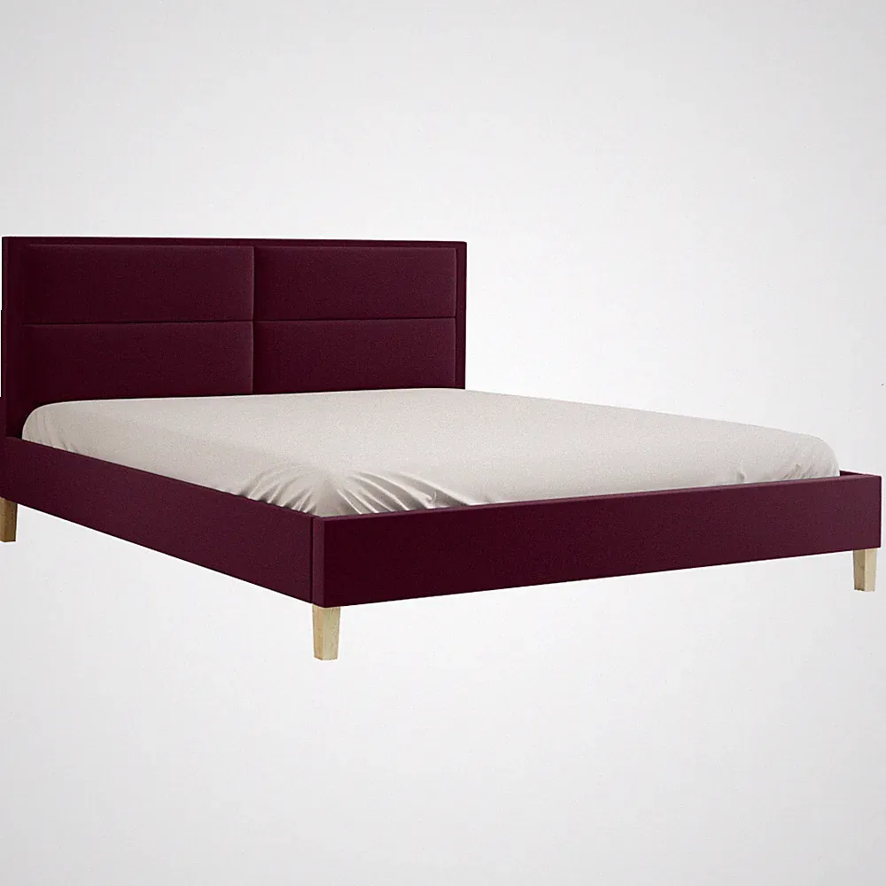 Bett LANDO Polsterbett Kopfteil mit Nähten Holzfüße 90/120/140/160/180x200