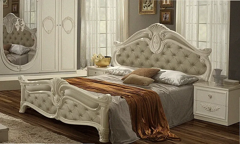 Bett Letizia 160x200 cm in Beige Weiß Barock Design