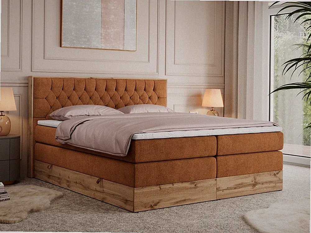 Bett massivholz, Boxspringbett AMORE KING, Multipocket-Matratze, zwei Bettkästen