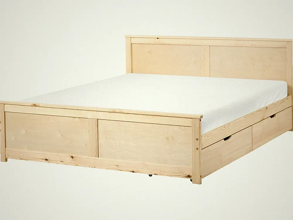 Bett mit 2 Schubladen Kiefernholz hellbraun 160 x 200 cm inkl. Stauraum Dauphin