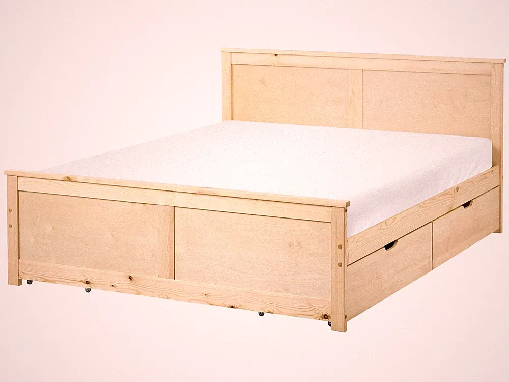 Bett mit 4 Schubladen Kiefernholz hellbraun 140 x 200 cm inkl. Stauraum Dauphin