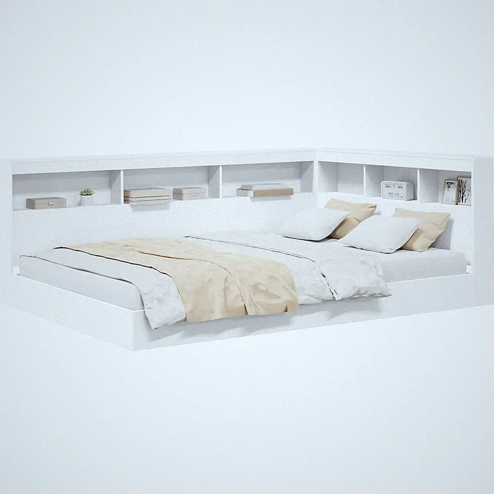 Bett mit Bücherregal und Kopfteil Holzwerkstoff Weiß 135x190 cm