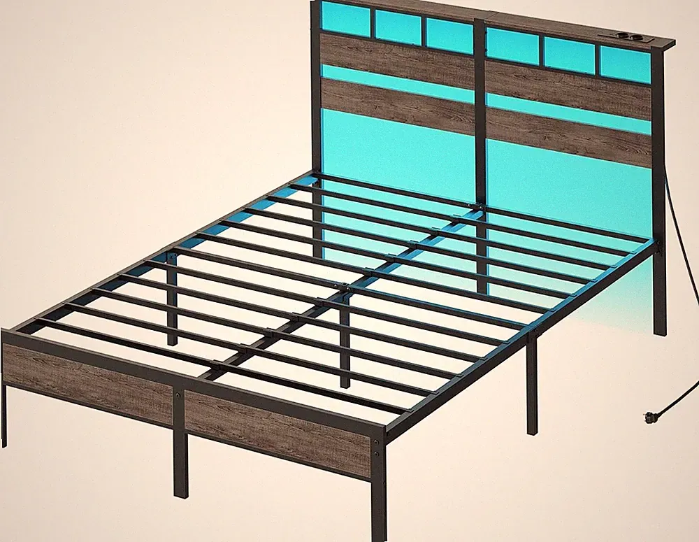 Bett mit Lattenrost Einzelbett/Doppelbett mit Kopfteil Ladestation Bettgestell