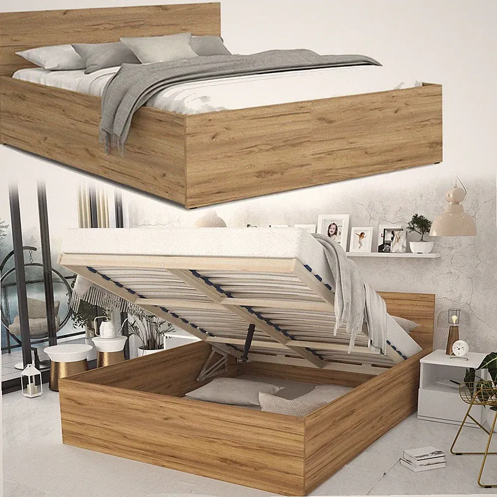 Bett mit Lattenrost Jugendbett Doppelbett mit/ohne Matratze Bettkasten Eiche