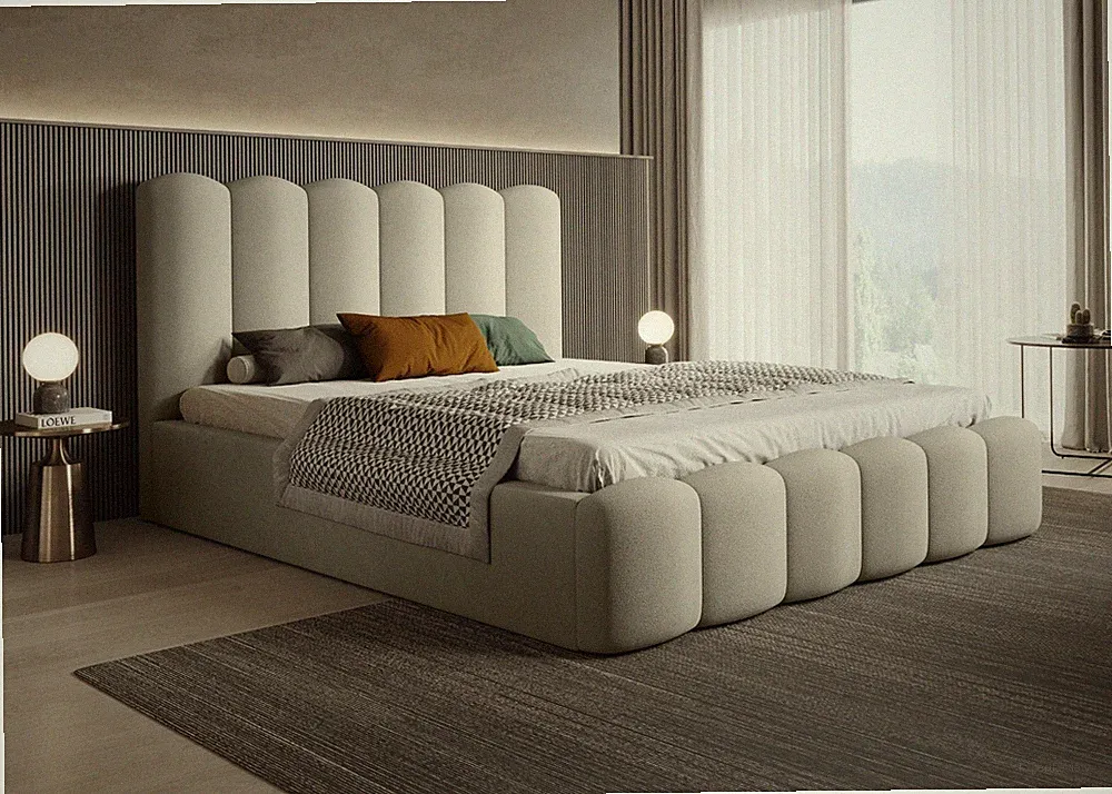 Bett mit Stauraum 160x200 cm BEAUCLAIR -Lattenrost Ohne Matratze Lammfellstoff