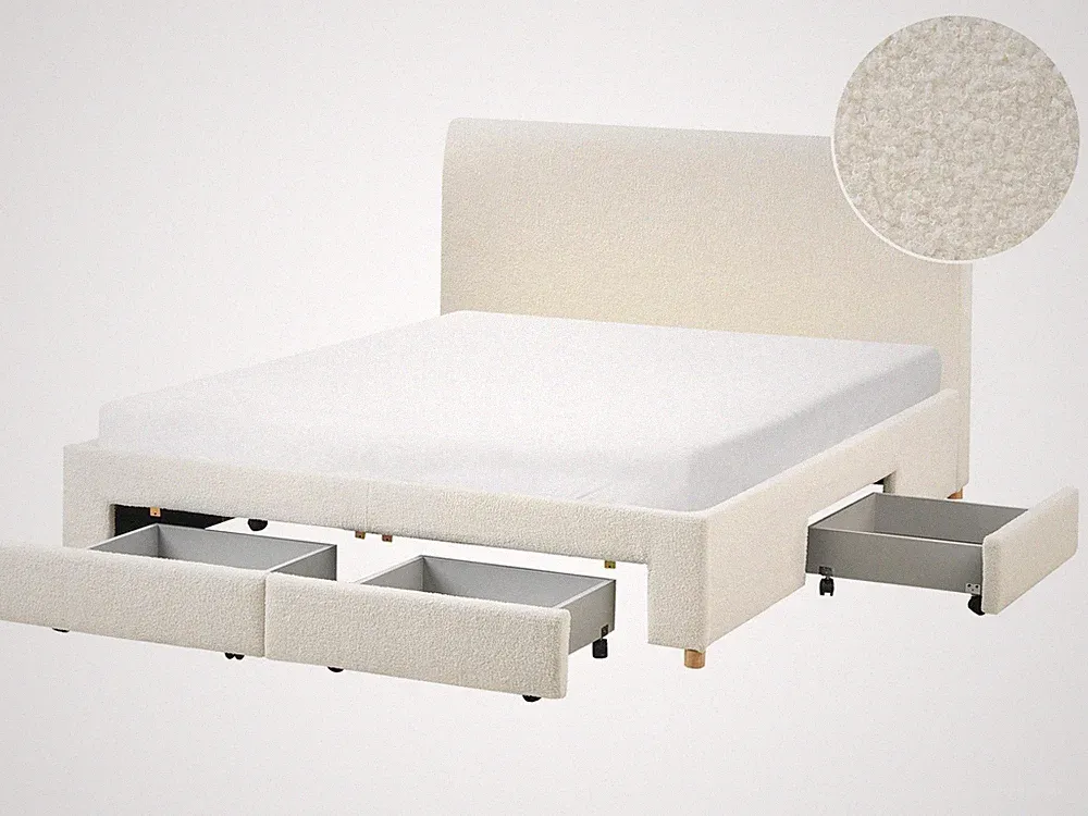 Bett mit Stauraum Schubladen Bouclé creme weiß 160 x 200 cm Lattenrost Soutrin