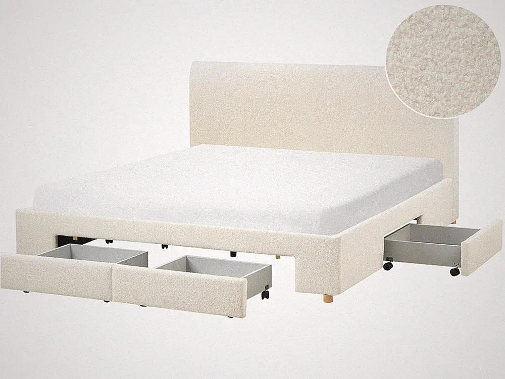 Bett mit Stauraum Schubladen Bouclé creme weiß 180 x 200 cm Lattenrost Soutrin