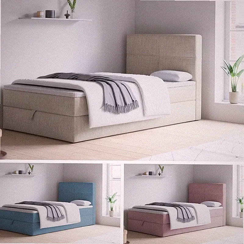 Bett NOLA MINI Boxspringbett mit Bettkästen, Topper H3, Einzelbett, Stauraum