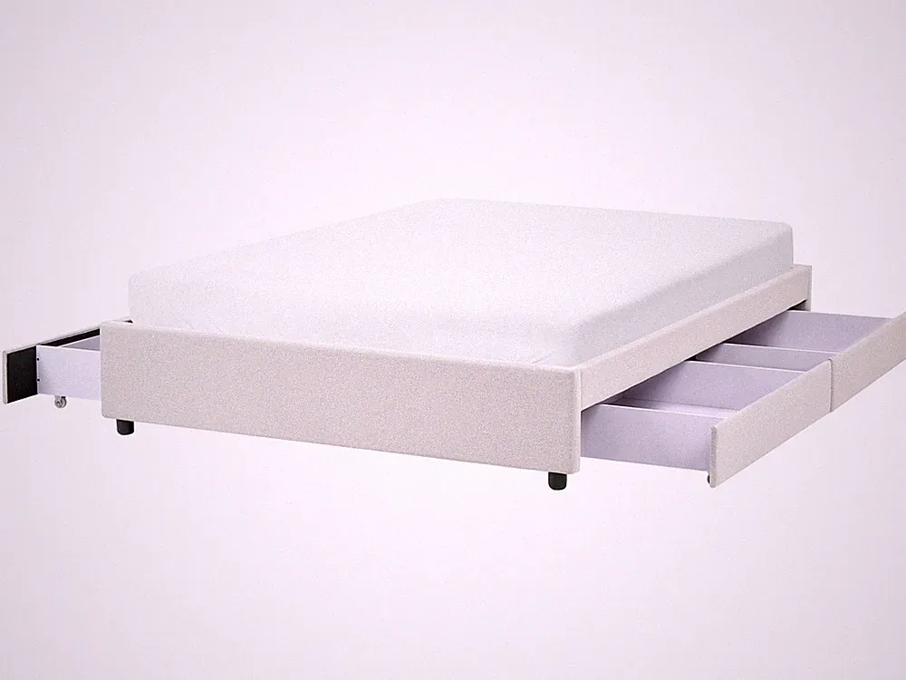 Bett ohne Kopfteil mit Stauraum Schubladen Stoff hell beige 140 x 200 cm Prades