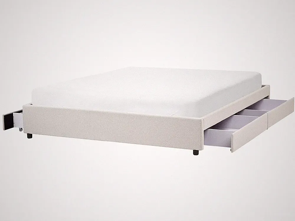 Bett ohne Kopfteil mit Stauraum Schubladen Stoff hell beige 180 x 200 cm Prades